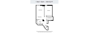 A floor plan of a 1 Bed 1 Bath apartment is 804 square feet.