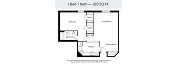 A floor plan for a 1 Bed 1 Bath - 920 SQ FT apartment.