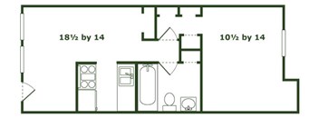 A floor plan of a room with dimensions 18 1/2 by 14 and 10 1/2 by 14.