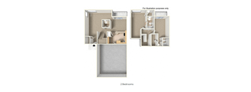 A diagram of a two bedroom apartment layout.