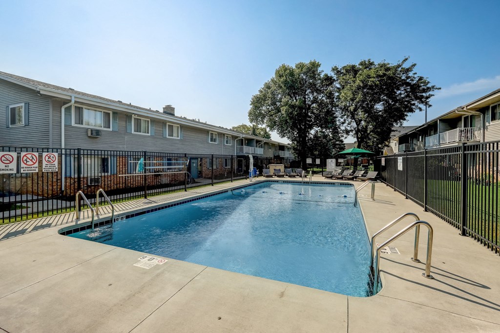 our apartments have a resort style pool with a fenced in yard