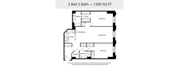 A floor plan for a 2 Bed 2 Bath - 1280 SQ FT.