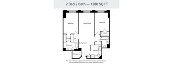 A floor plan for a 2 Bed 2 Bath - 1280 SQ FT.