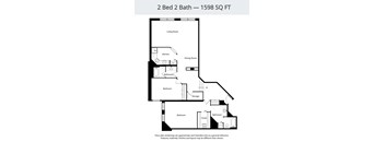 A floor plan for a 2 Bed 2 Bath - 1598 SQ FT.