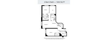 A floor plan of a 2 Bed 2 Bath - 1602 SQ FT.