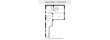 A floor plan of a 2 Bed 2 Bath apartment is 1664 square feet.