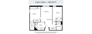 A floor plan of a 2 Bed 2 Bath - 960 SQ FT.