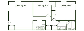 A floor plan of a room with dimensions and furniture layout.