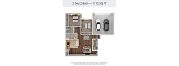 A 2 Bed 2 Bath apartment is 1172 square feet.