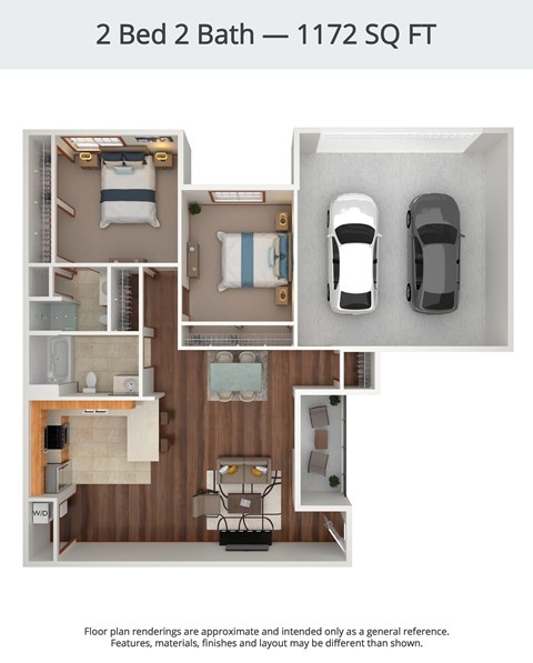 A 2 Bed 2 Bath apartment is 1172 square feet.