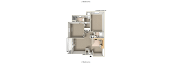 A diagram of a two bedroom apartment.