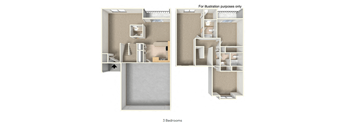 A diagram shows a floor plan of a 3 bedroom apartment.