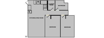 a floor plan of a house with a kitchen and a living room