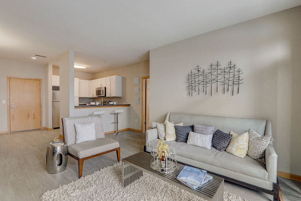 a living room with a couch and a coffee table