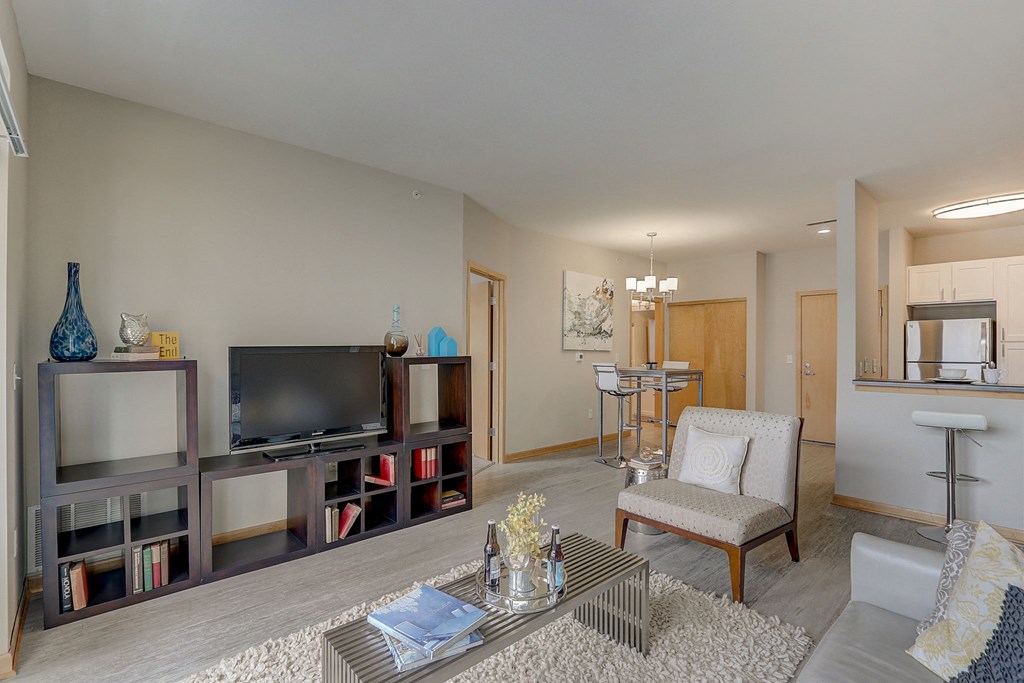 a living room with a couch and a television