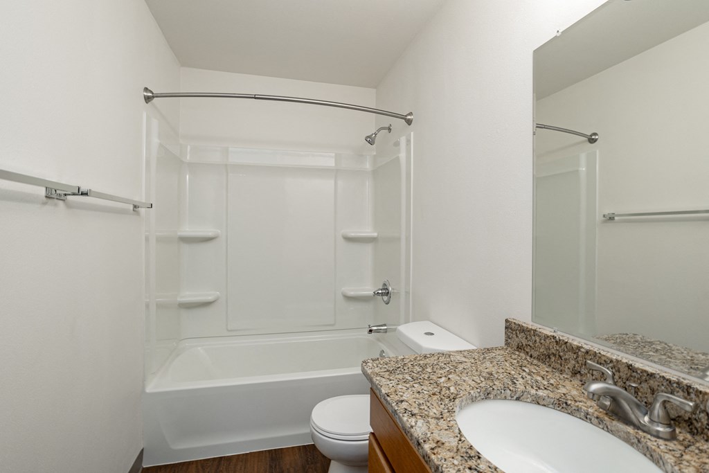 a bathroom with a sink and a shower and a toilet