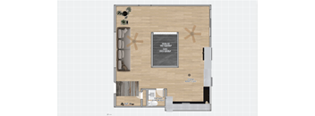 a floor plan of a room with a desk and a chalkboard