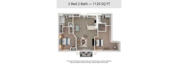 A 2 Bed 2 Bath apartment is 1120 square feet.