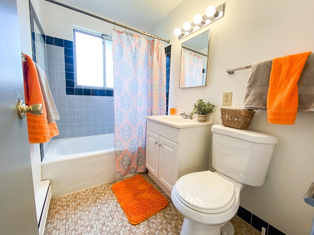 a bathroom with a white toilet and a tub and a sink