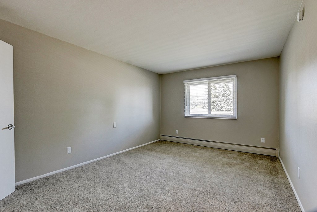 an empty room with carpet and a window