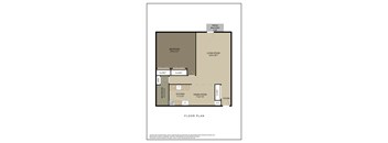 A floor plan of a house with a living room, dining room, kitchen, bathroom, bedroom, and closets.