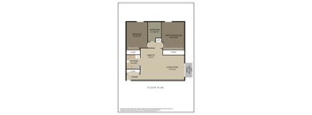 A floor plan of a house with a living room, two bedrooms, a bathroom, a kitchen, a foyer, and two closets.