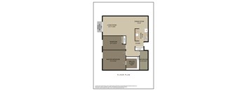 A floor plan of a house with a living room, dining room, kitchen, and three bedrooms.