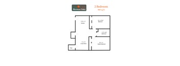 A floor plan for a 2 Bedroom, 900 sq ft property.