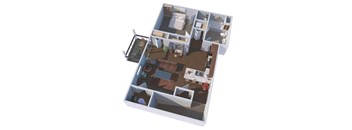 a 3d floor plan of a house with a bedroom and a living room