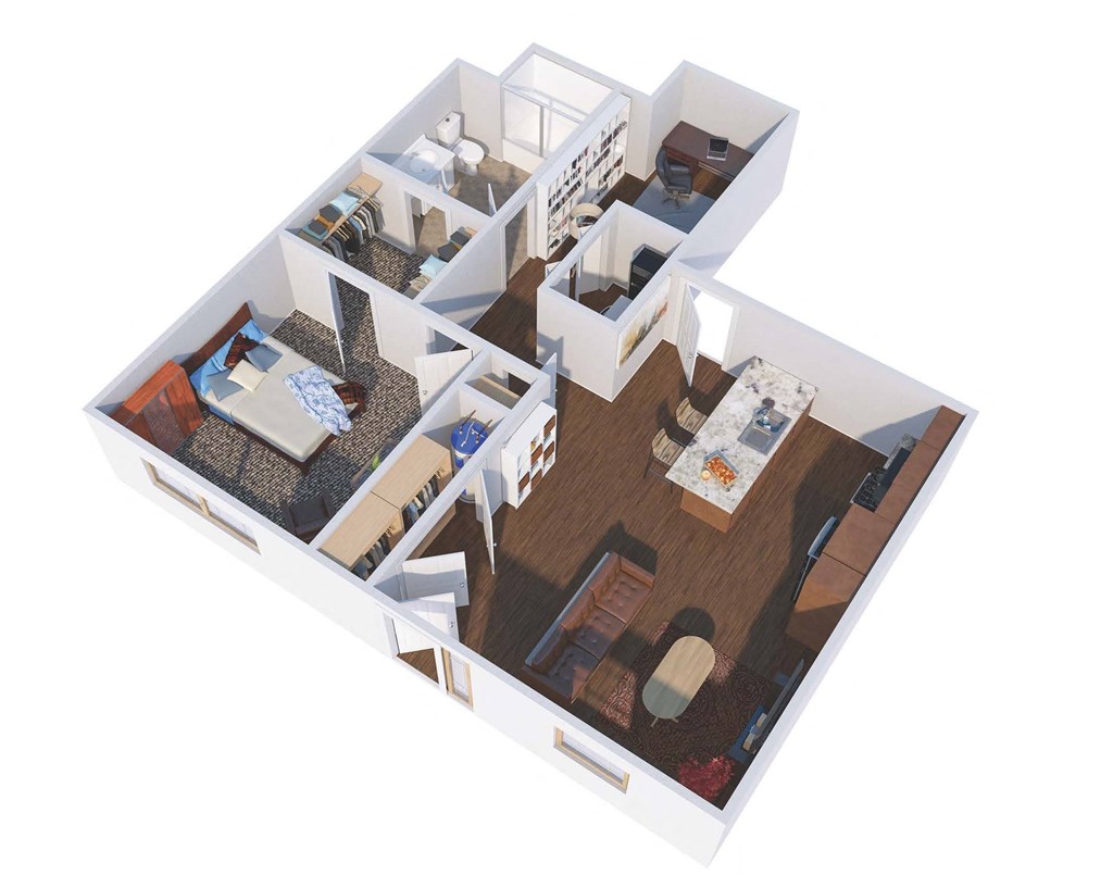 a floor plan of a home with a bedroom and a living room