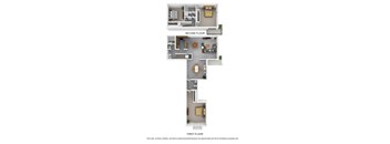 A floor plan of a two-story home with a living room, dining room, kitchen, and bedrooms.