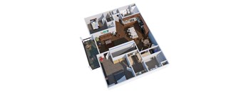 a 3d floor plan of a house with a living room and a kitchen