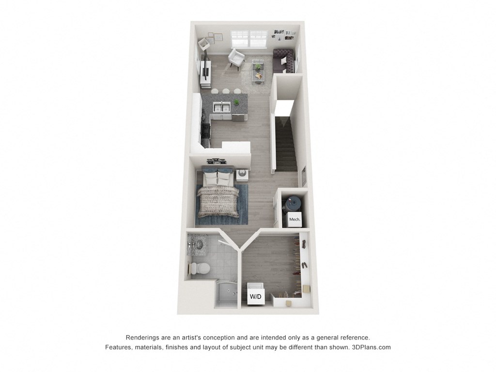 a floor plan of a studio apartment with a bedroom and a living room