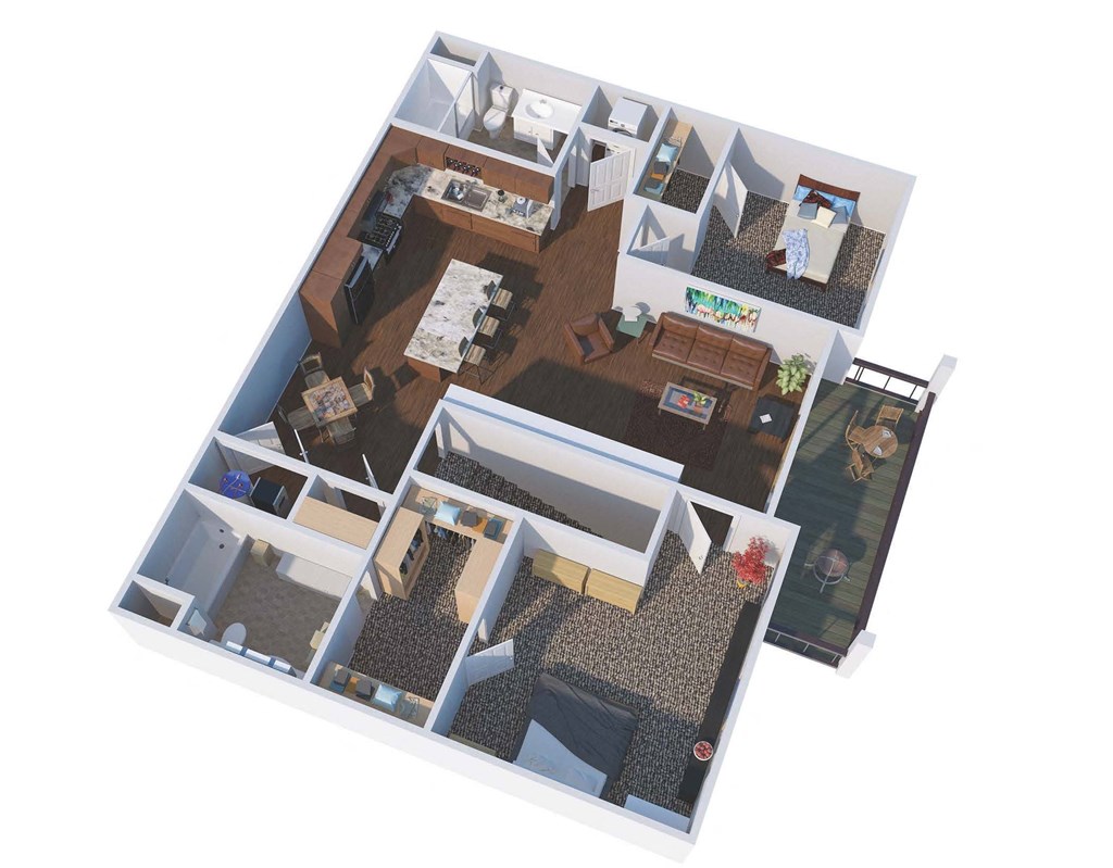 a 3d floor plan of a house with a living room and a kitchen