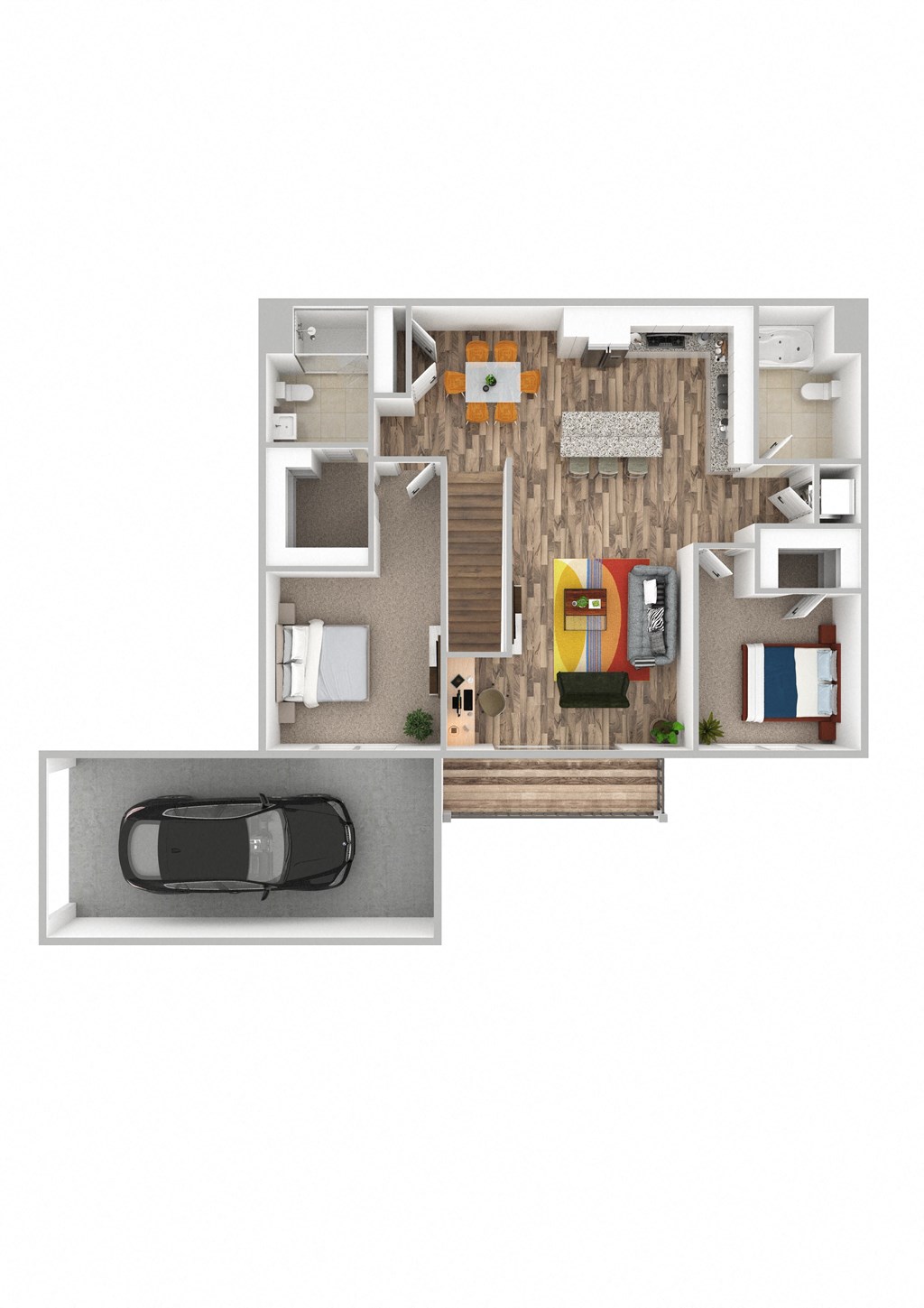 a floor plan of a house with a garage and a car