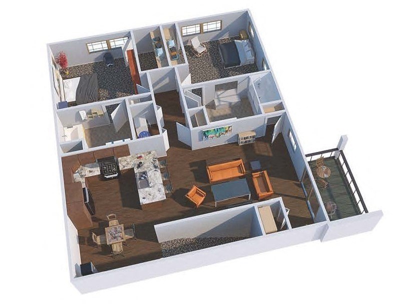 a 3d floor plan of a house