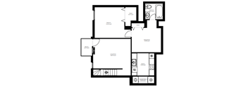 A black and white floor plan of a house with labeled rooms and dimensions.