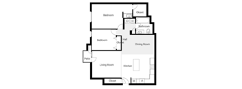 A black and white image of a floor plan for a house.