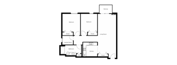 A black and white image of a house floor plan with a balcony.