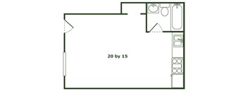 A floor plan of a room with the dimensions 20 by 15.