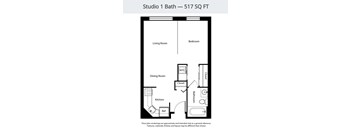 A floor plan of Studio 1 Bath - 517 SQ FT.