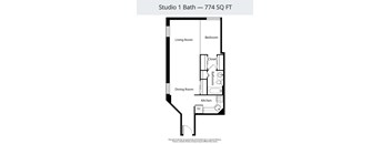 A floor plan of Studio 1 Bath - 774 SQ FT.