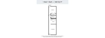 A floor plan for a 1 Bed 1 Bath apartment is 568 square feet.