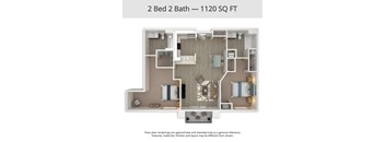 A 2 Bed 2 Bath apartment is 1120 square feet.