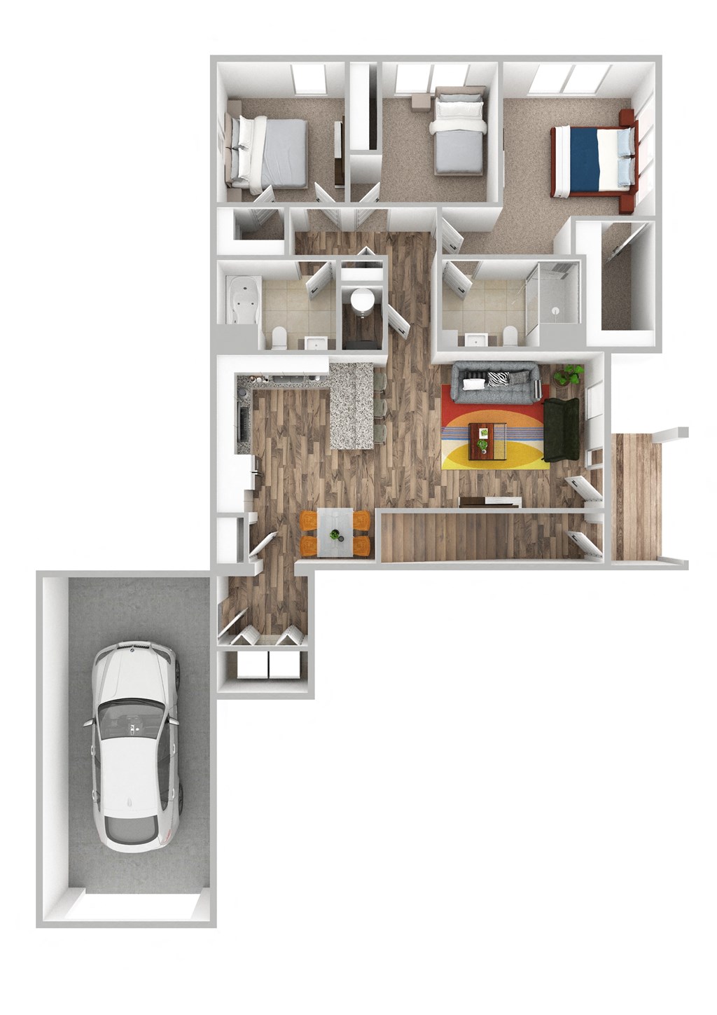a floor plan of a house with a car and a garage