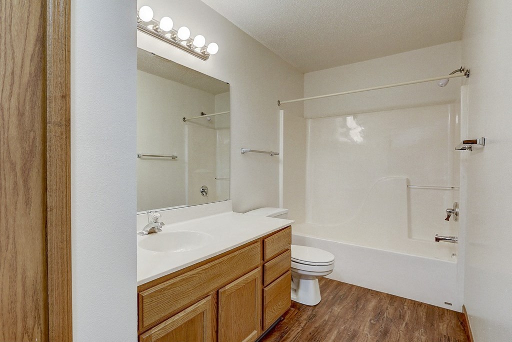 the preserve at ballantyne commons apartment bathroom with sink toilet and shower