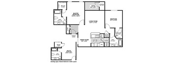 A drawing of a building type 2 master bedroom and bath layout.