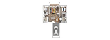 a floor plan of a house with a car in the garage