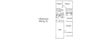 A floor plan of a 2 Bedroom apartment that is 950 square feet.