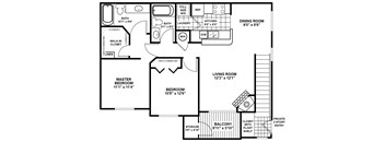 A floor plan of a house with a living room, dining room, kitchen, and three bedrooms.
